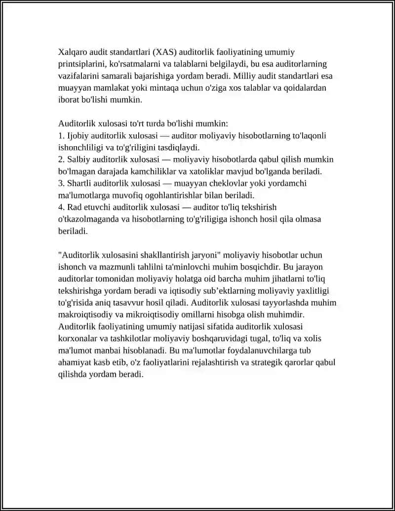 AUDITORLIKNI XULOSASINI SHAKILLANTIRISH JARYONI 4