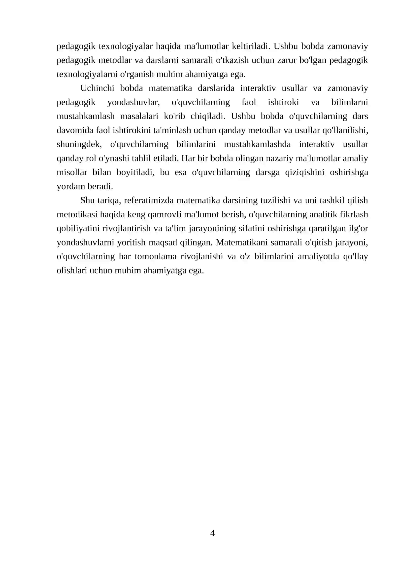 Matematika darsining tuzilishi va uni tashkil qilish metodikasi 4