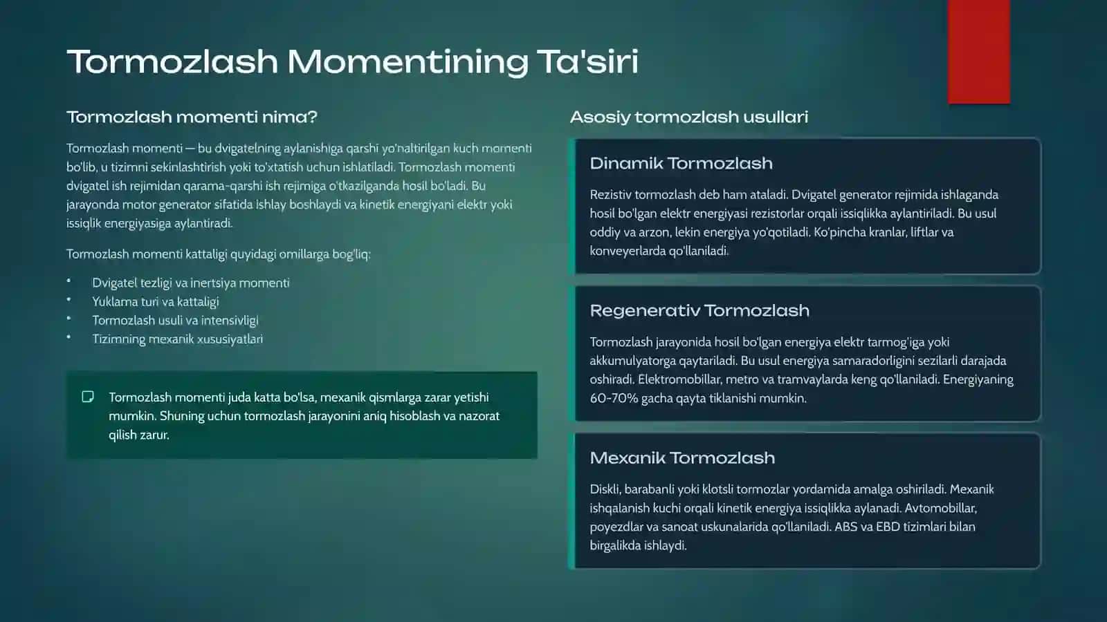 Yuklamani Rostlash Effektining Mexanizmlari va Tormozlash Momentining Ta'siri 4
