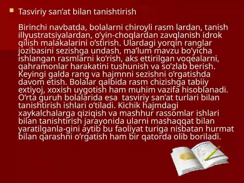 "Tasviriy faoliyatga o‘rgatishning maqsadi. Applikatsiya - amaliy san’at turi sifatida. MTTda applikatsiya turlari" 4