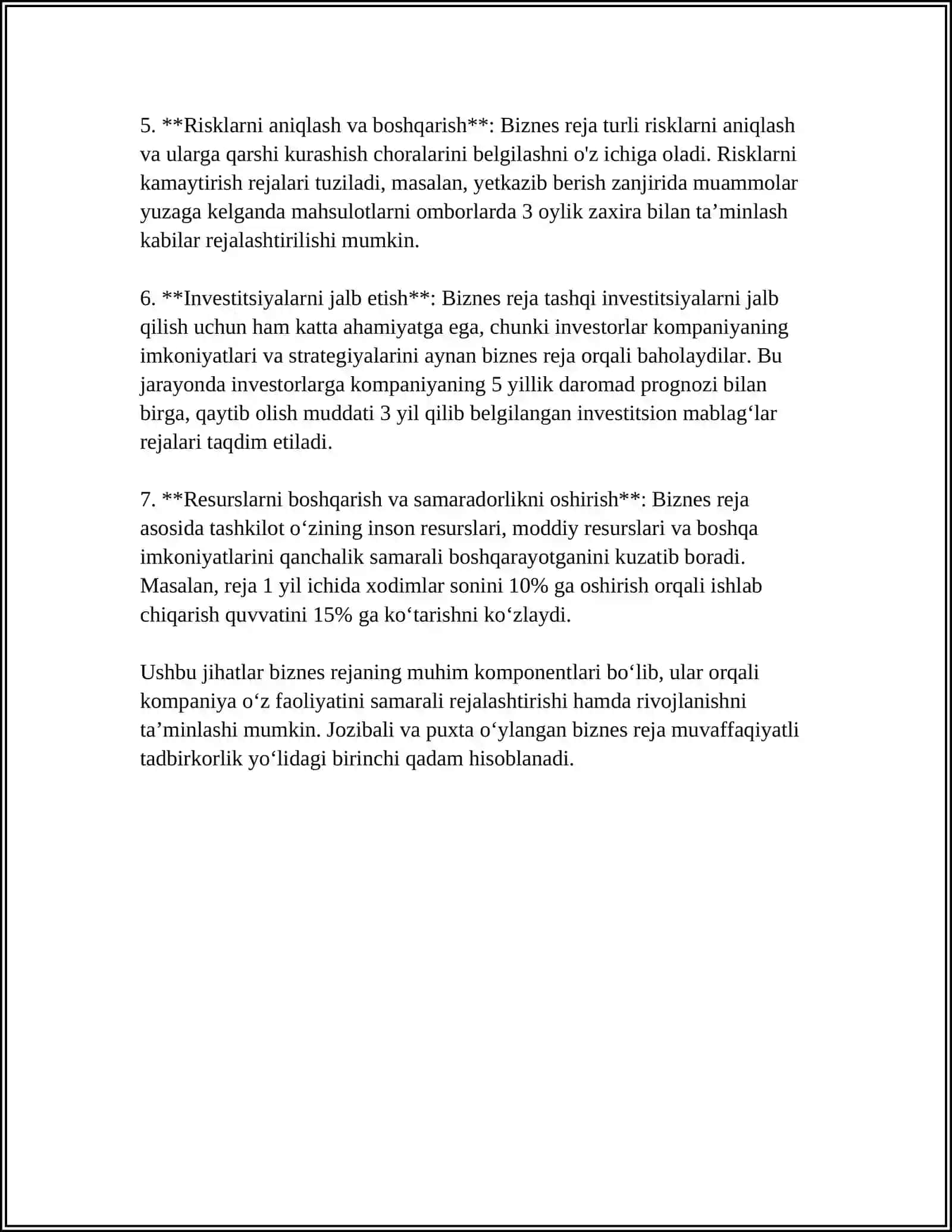 BIZNES REJANING TAVSIFI VA TARKIBIY QISMLARI 4