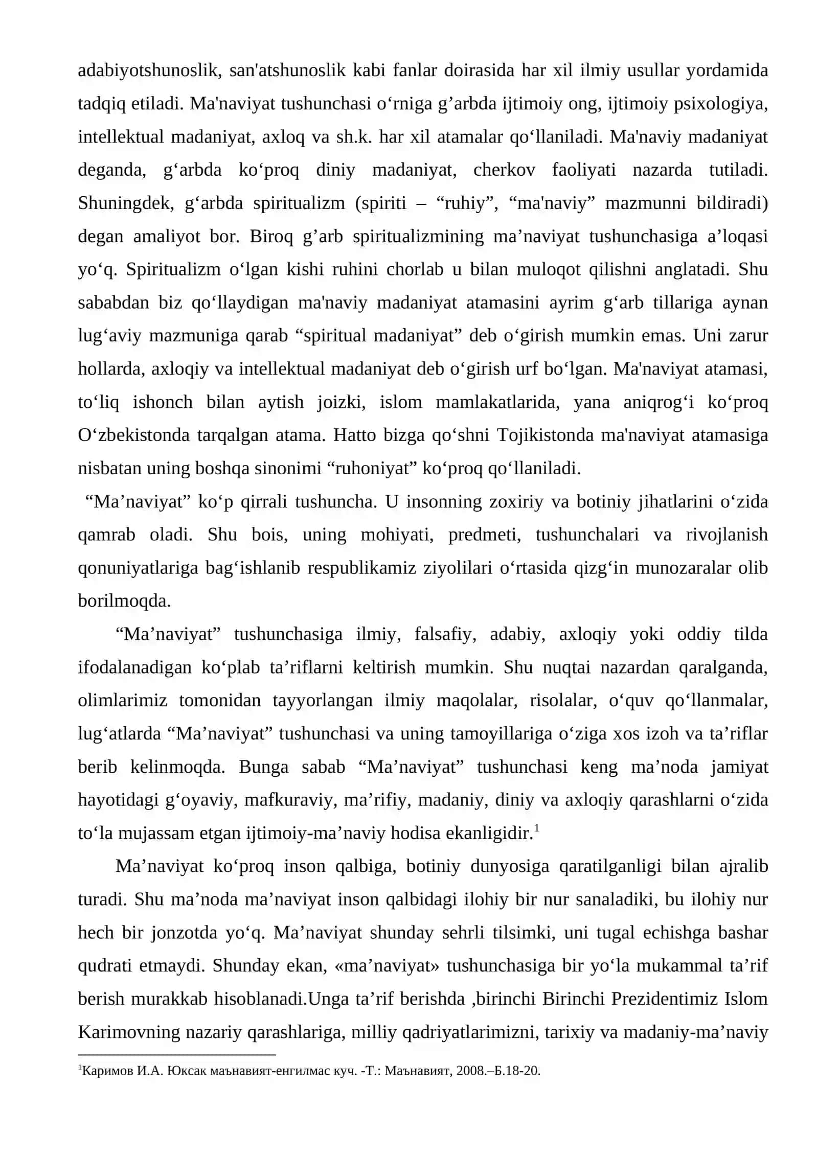 Ma’naviyatshunoslik fanining ob’ekti, predmeti va ma’naviyatning jamiyat hayotidagi o‘rni 4