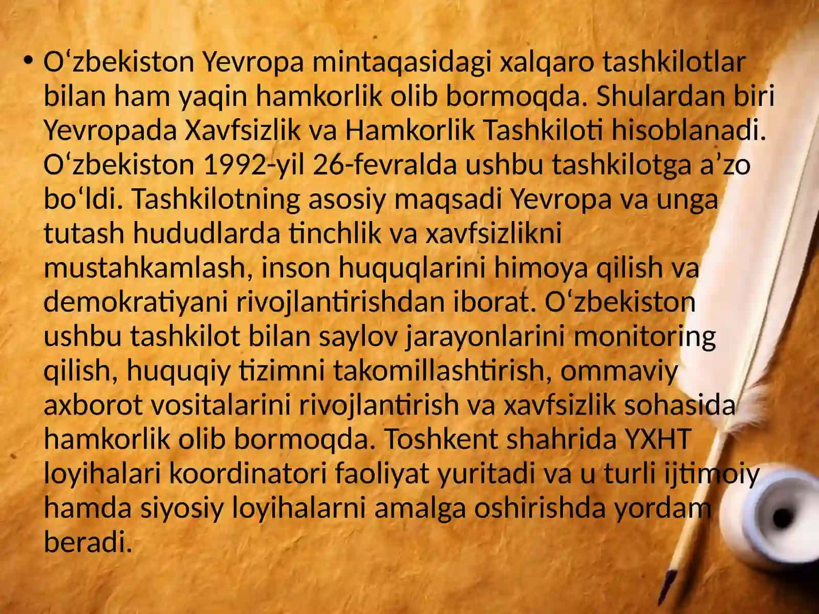 Oʻzbekiston Yevropa va Osiyo xalqlari bilan xalqaro aloqalari 4