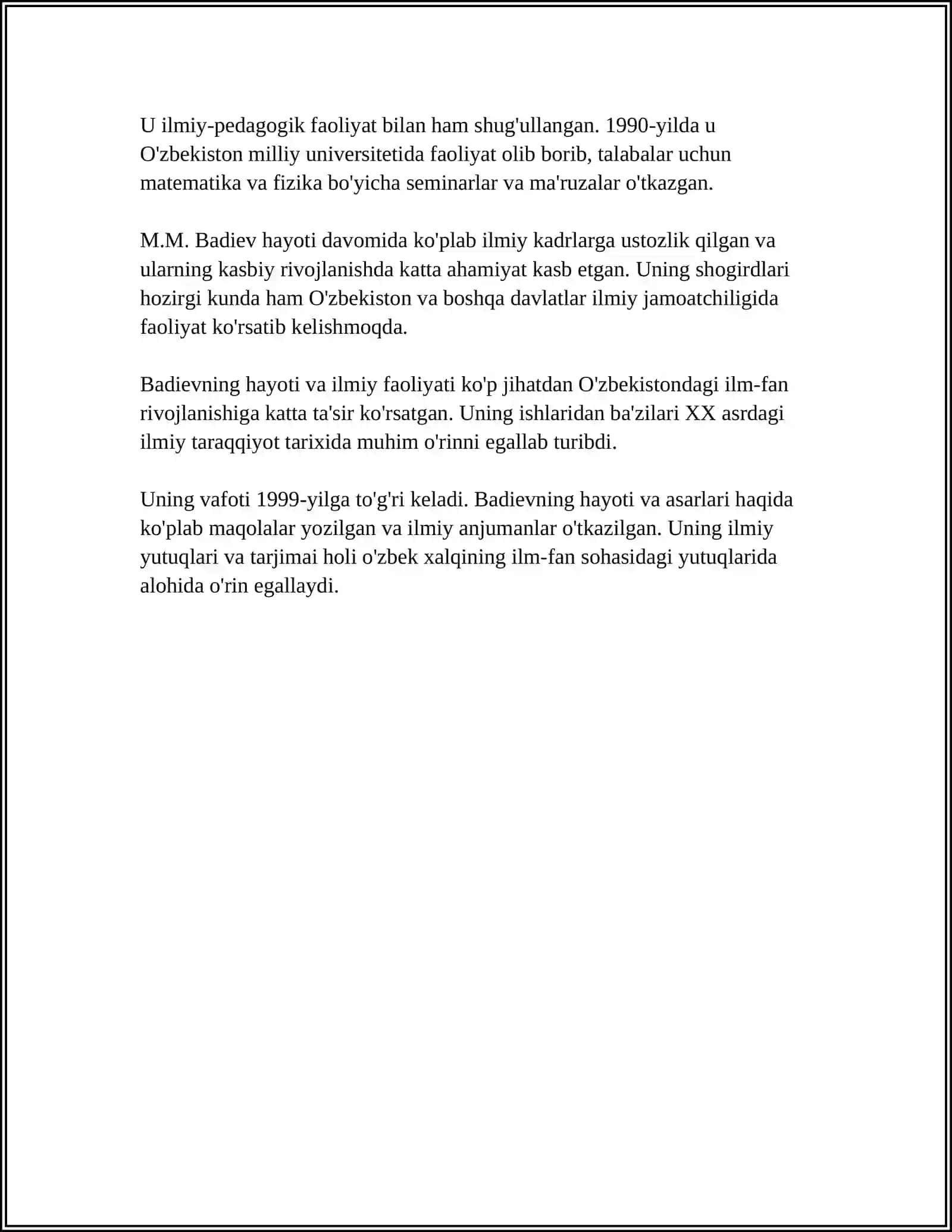 MUTAXASSISLIGI BO'YICHA FAOLIYAT KO'RSATGAN BADIYEV M.M TO'G'RISIDA MA'LUMOTLAR 4