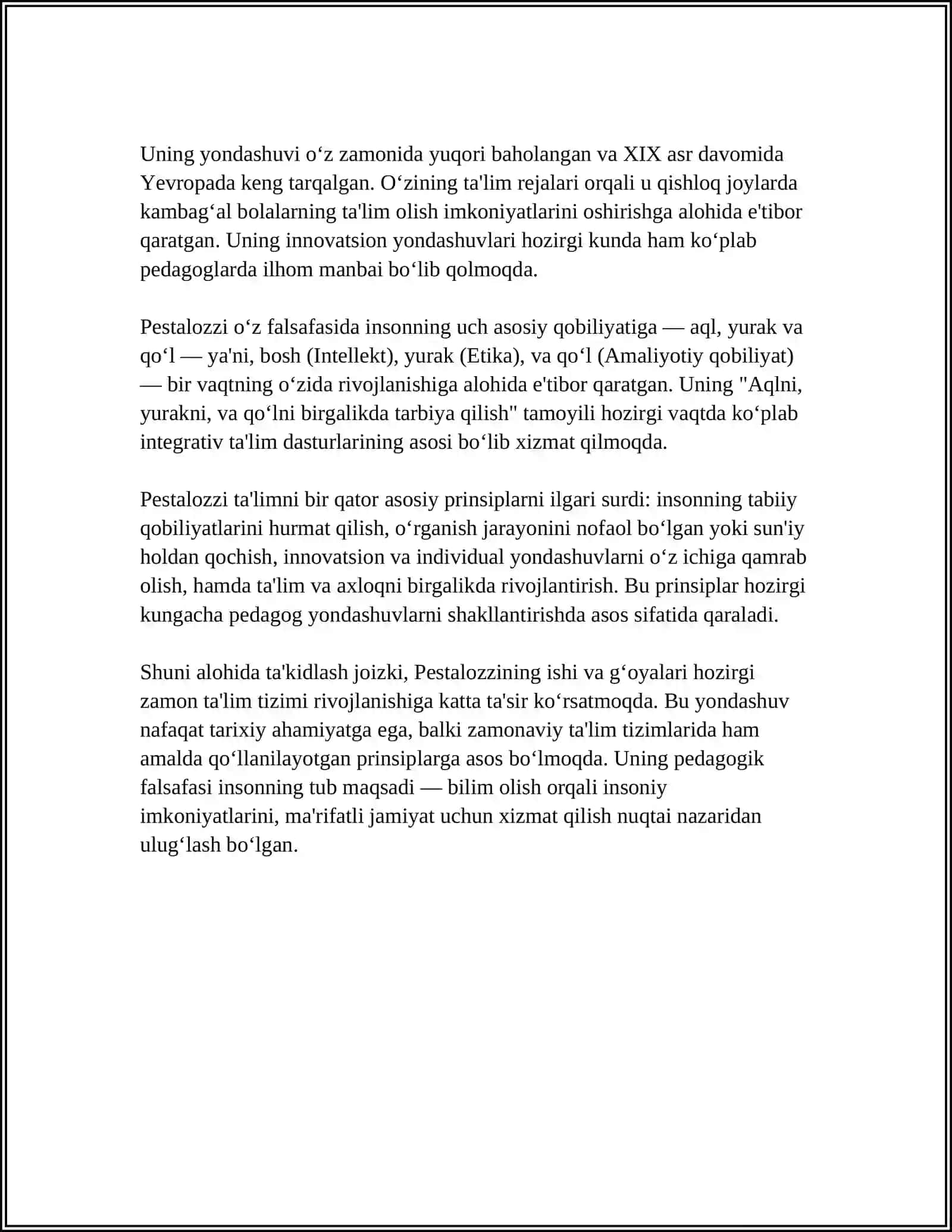 I.G. PESTOLOTSINING PEDAGOGIK QARASHLARI TAHLILI 4