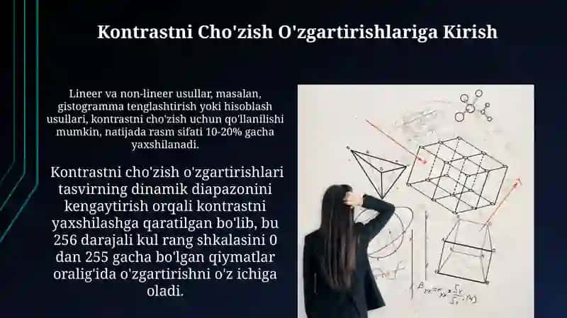 Logarifmik o'zgartirish va kontrastni cho‘zish o'zgartirishlari 4
