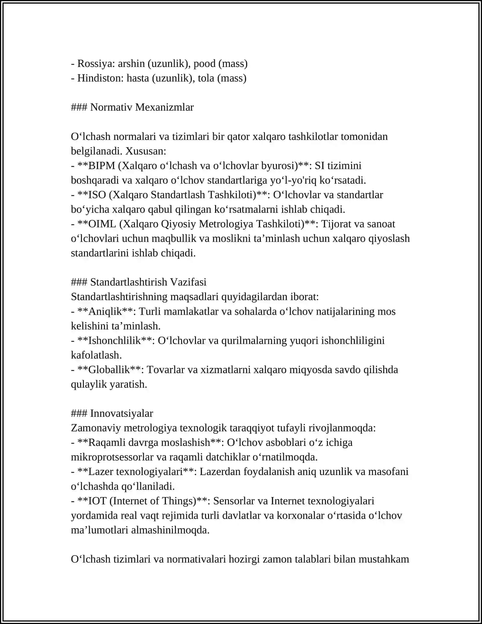 STANDART OʻLCHASH TURLARI VA USULLARI 4