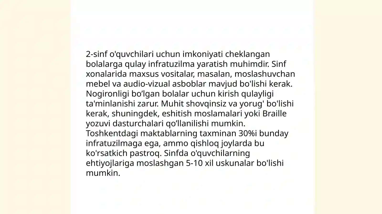 Imkoniyati cheklangan bolalarga maktab va sinf xonalarini moslashtirish va korreksion yordam va ularning huquqiy, pedagogik aspektlari 4
