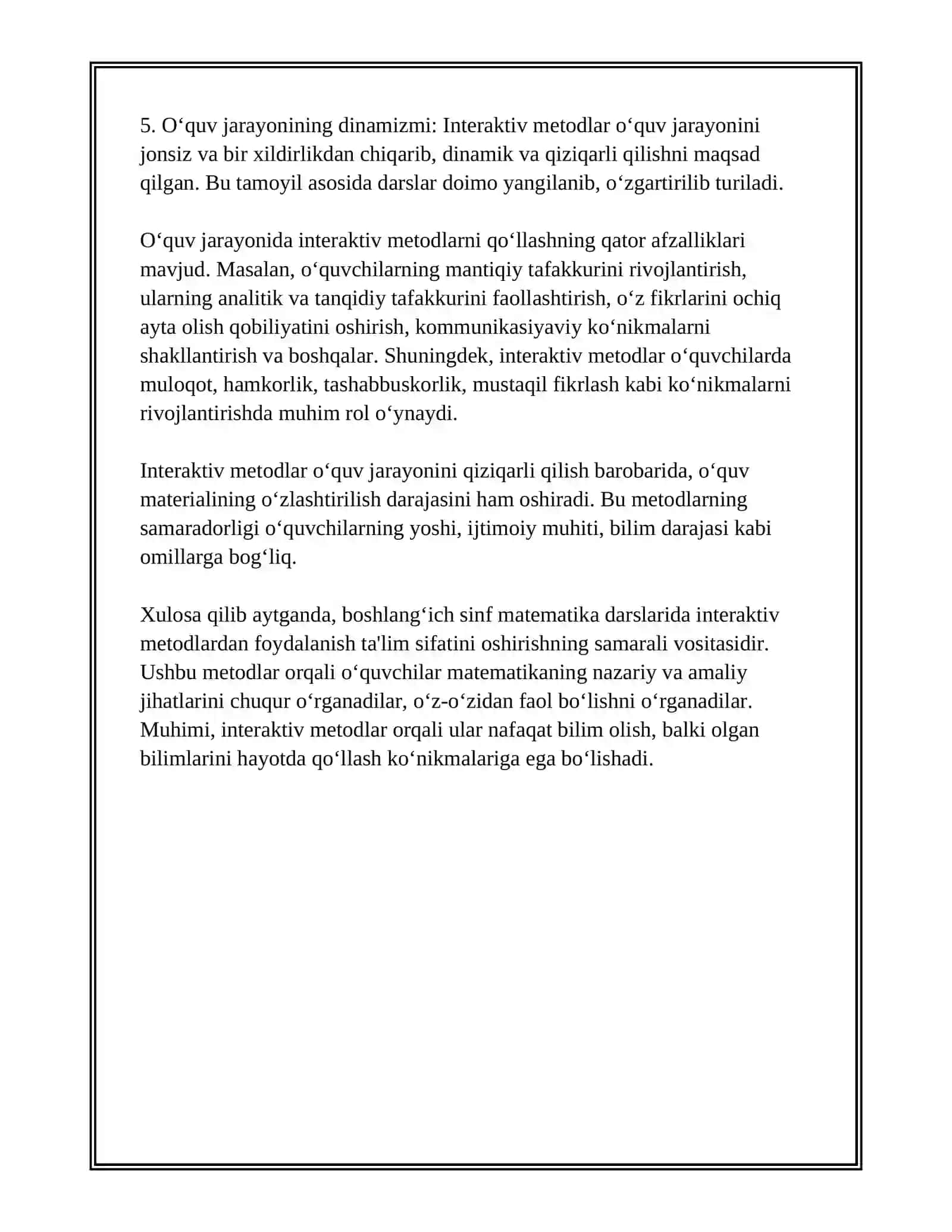 BOSHLANG'ICH SINF MATEMATIKA DARSLARIDA INTERAKTIV METODLARDAN FOYDALANISH ( GLOSSARIY HAM) 4