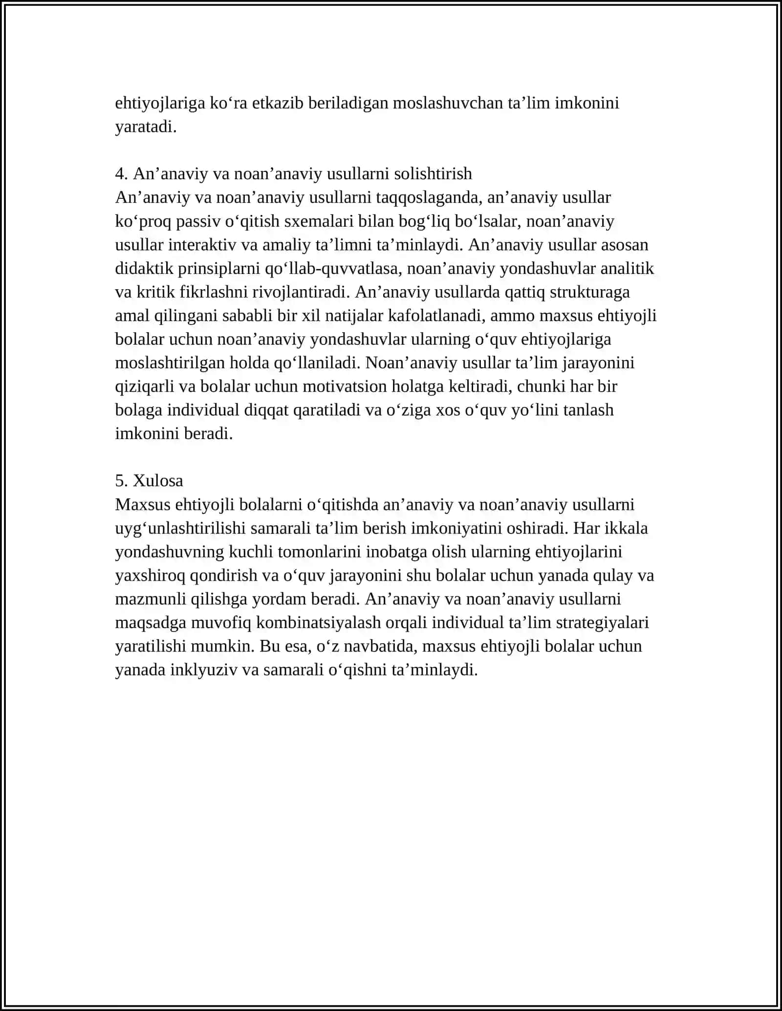 MAXSUS EHTIYOJLI BOLALARNI OʼQITISHDA ANʼANAVIY VA NOANʼANAVIY USULLAR 4