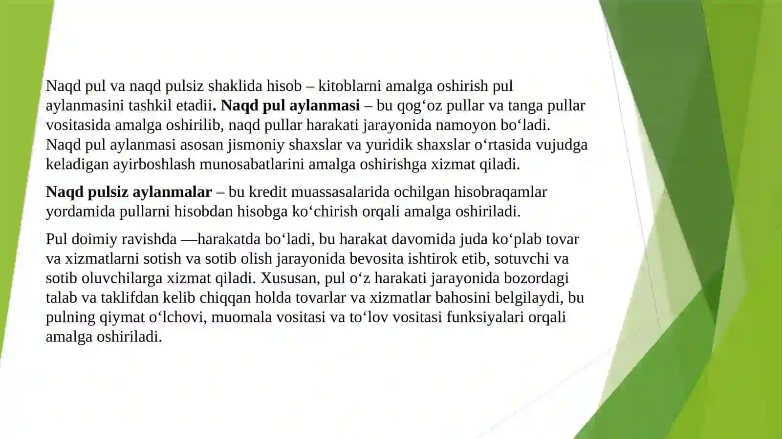 Pul Aylanmasi va uning Tarkibi 4