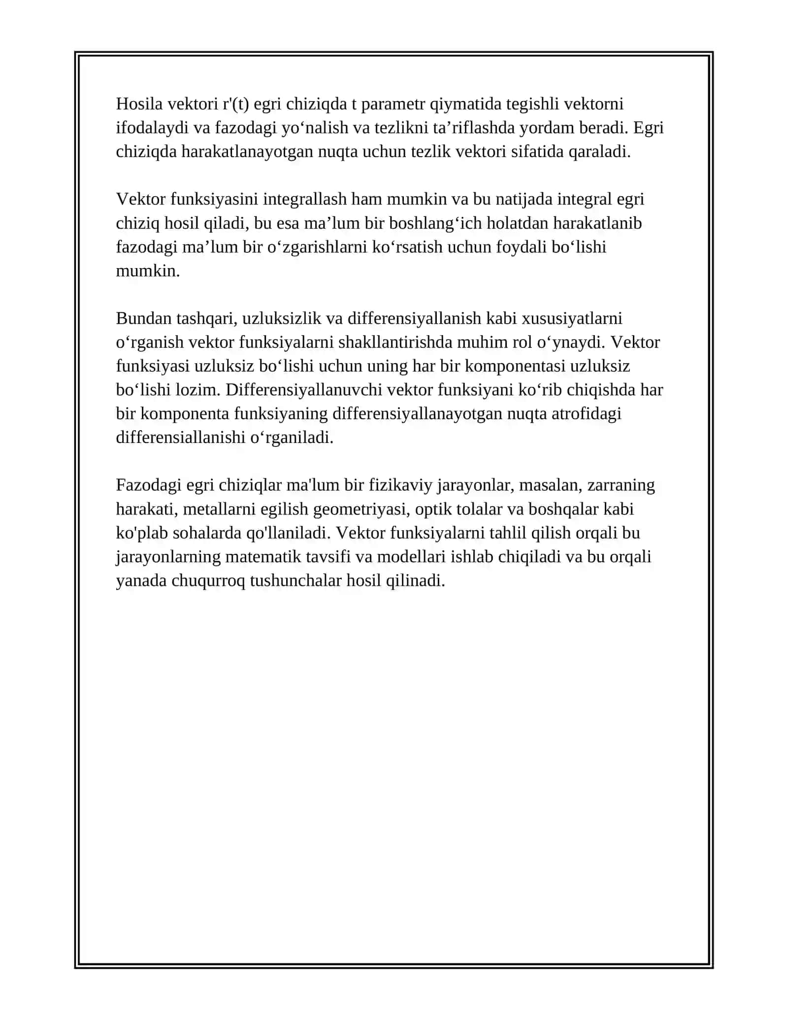 VEKTOR FUNKSIYA VA FAZODAGI EGRI CHIZIQLARI 4