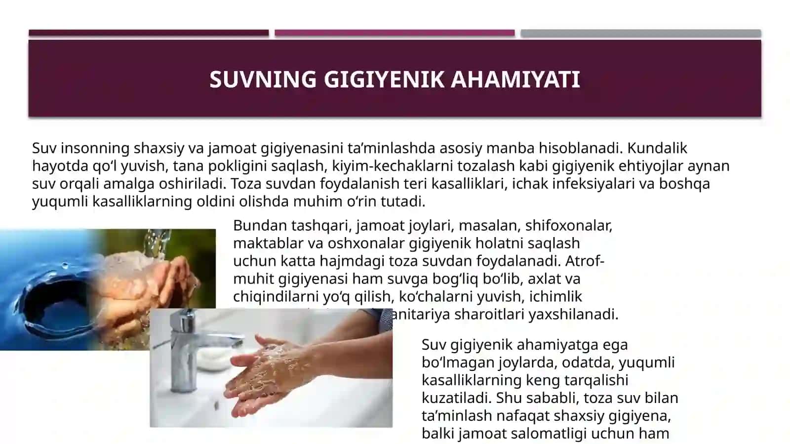 Suvninggigiyenik, fiziologik va Epidemiologik ahamiyat 4
