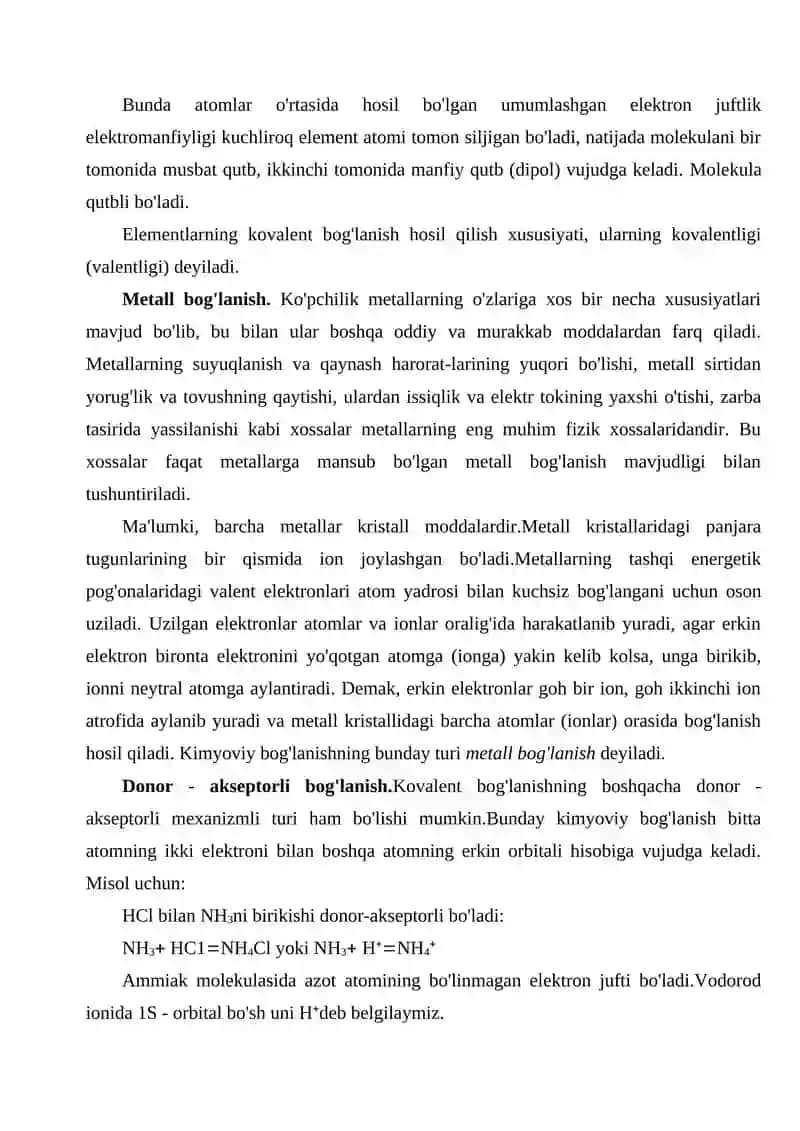 Kimyoviy Bog'lanishlar Tabiati 4
