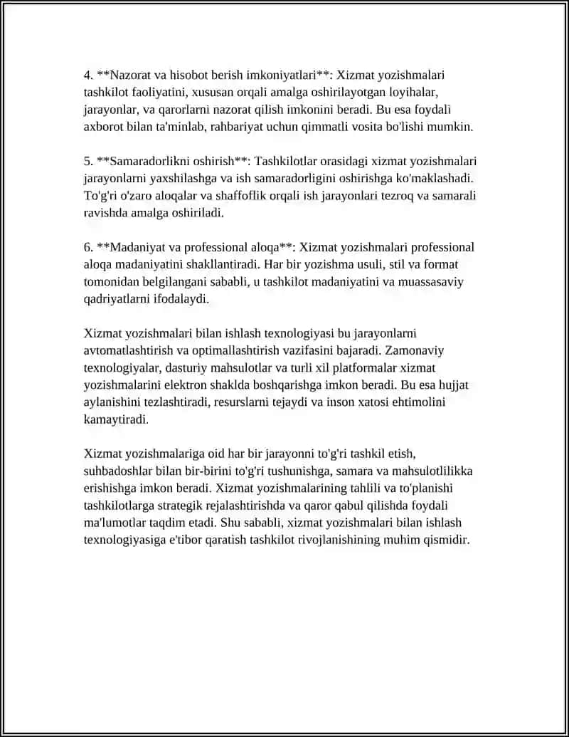 XIZMAT YOZISHMALARI BILAN ISHLASH TEXNALOGIYASI 4