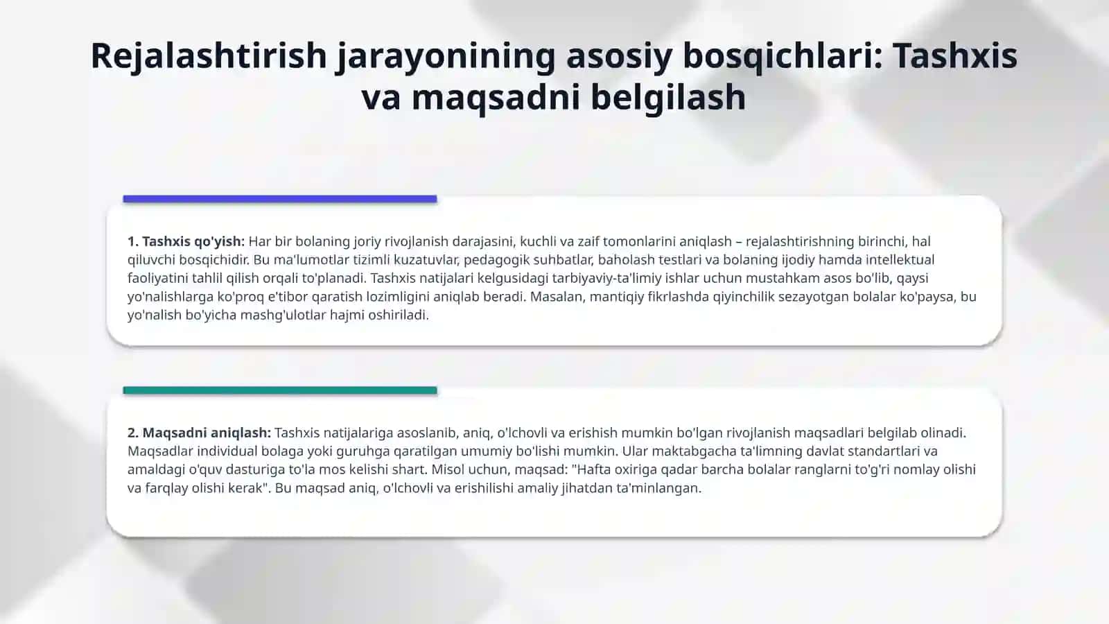 Maktabgacha talim tashkilotida rejalashtirishning asosiy bosqichlari va turlari 4