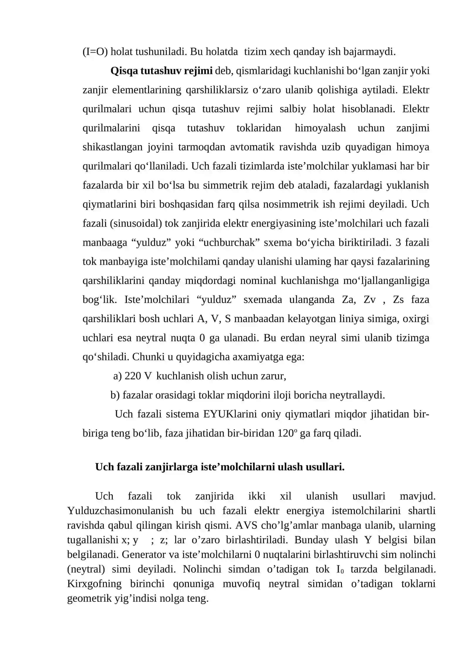 Uch fazali o’zgaruvchan tok tizimi neytrali rejimlari 4