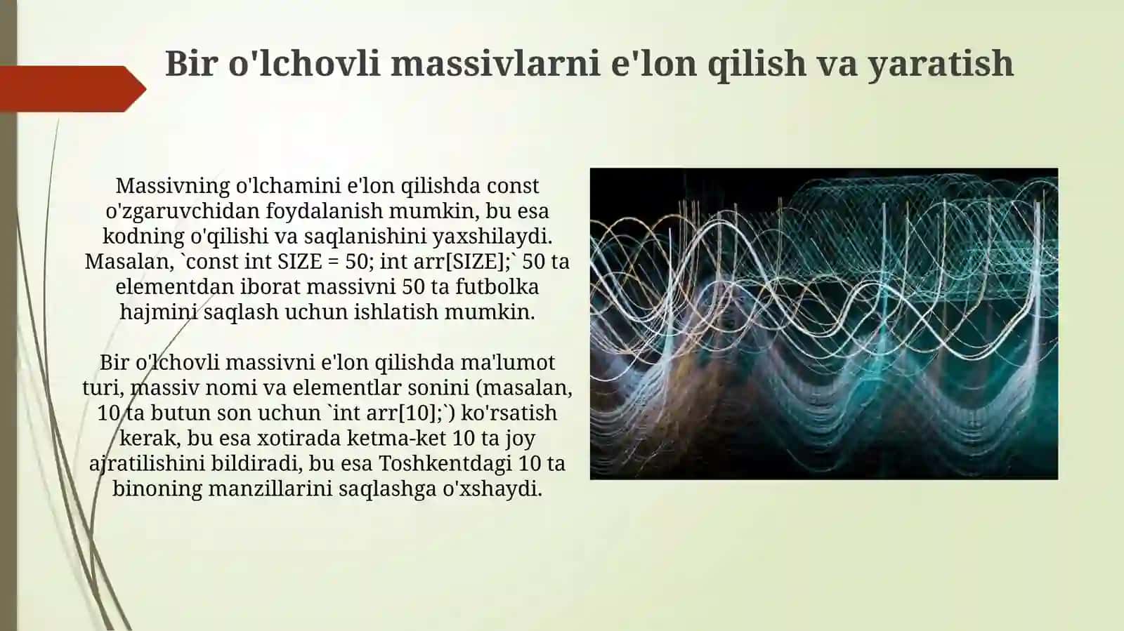 C++ tilida bir o‘lchovli, ikki o‘lchovli va dinamik massivlar 4