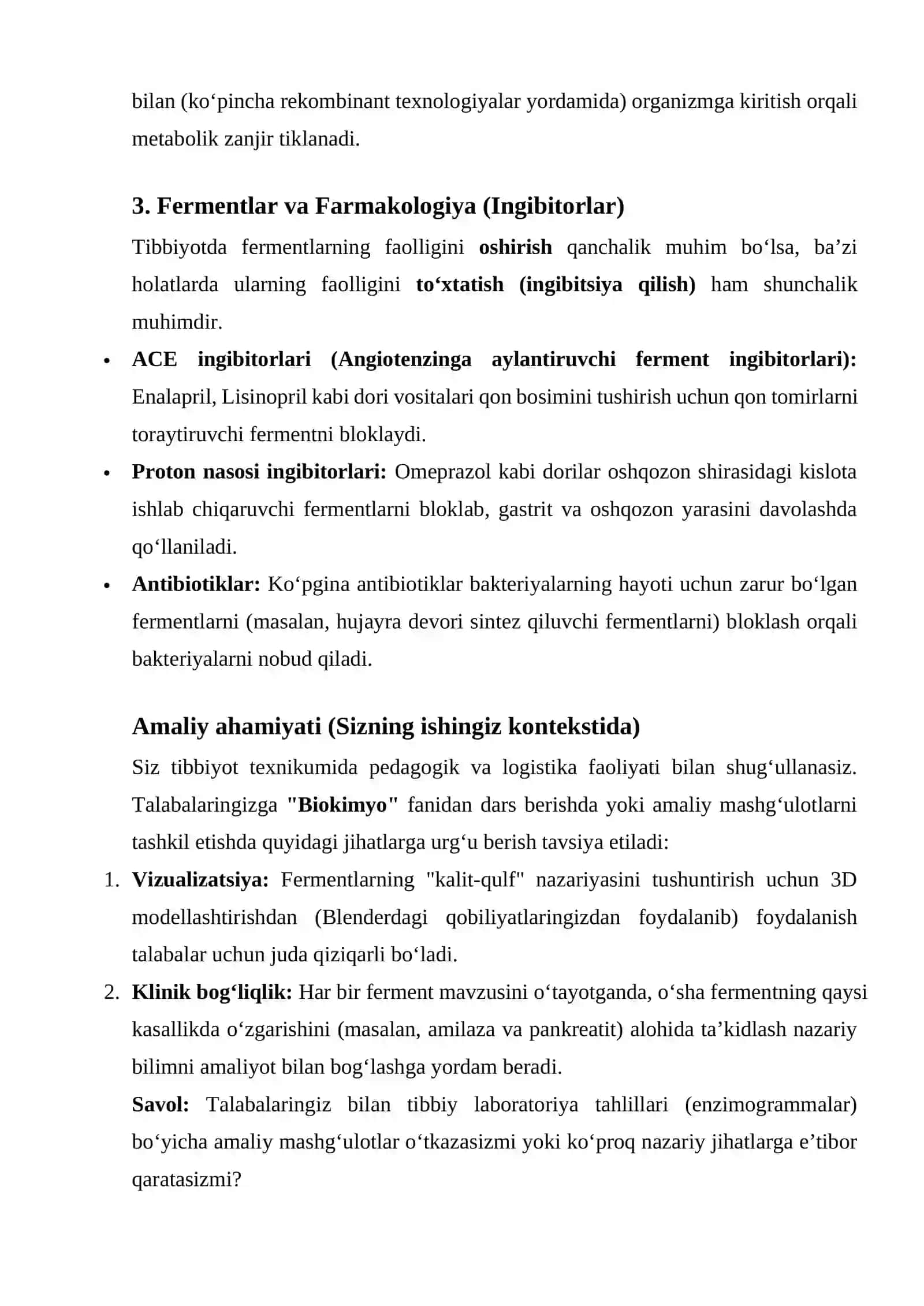 Tibbiy enzimologiya. Fermentlarning tibbiyotda qo`llanilishi 4