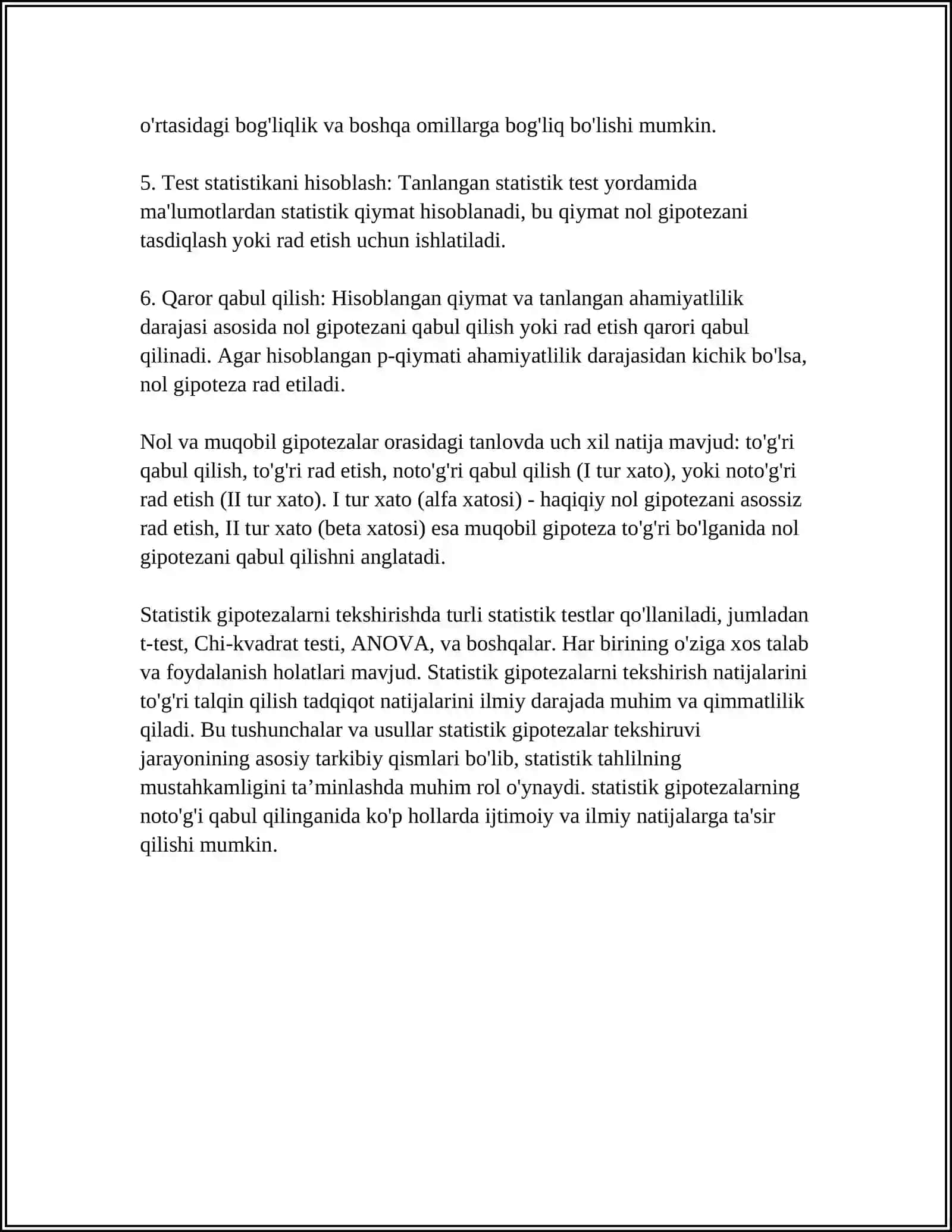 STATISTIK GIPOTEZALARNI TEKSHIRISH 4