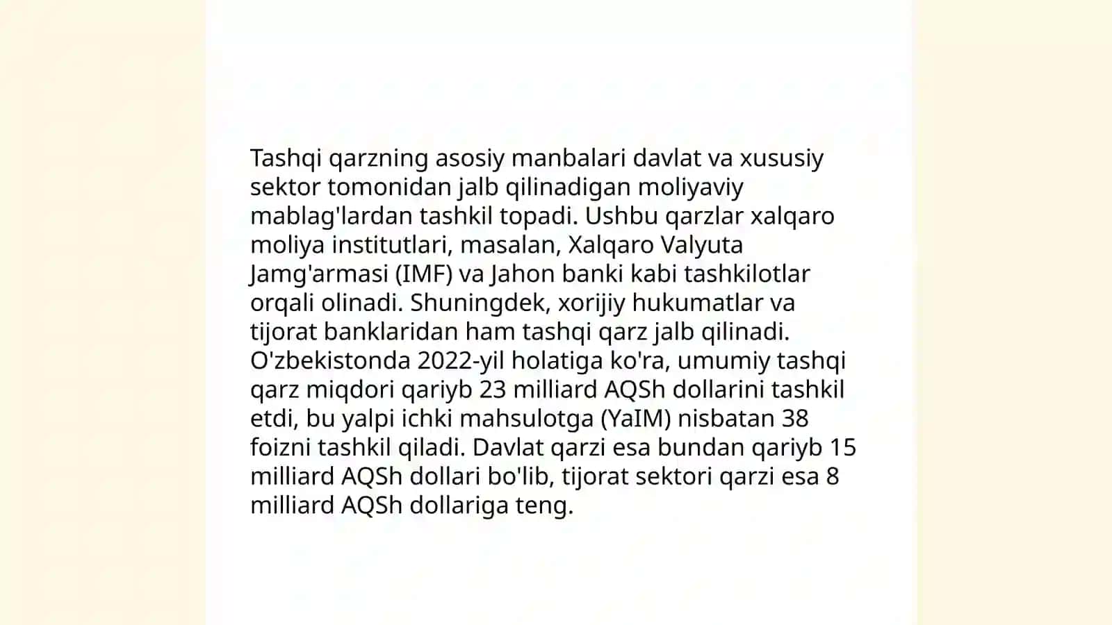 O‘zbekiston tashqi qarzini joriy holat taxli vauning tartibga solish yo‘llari 4