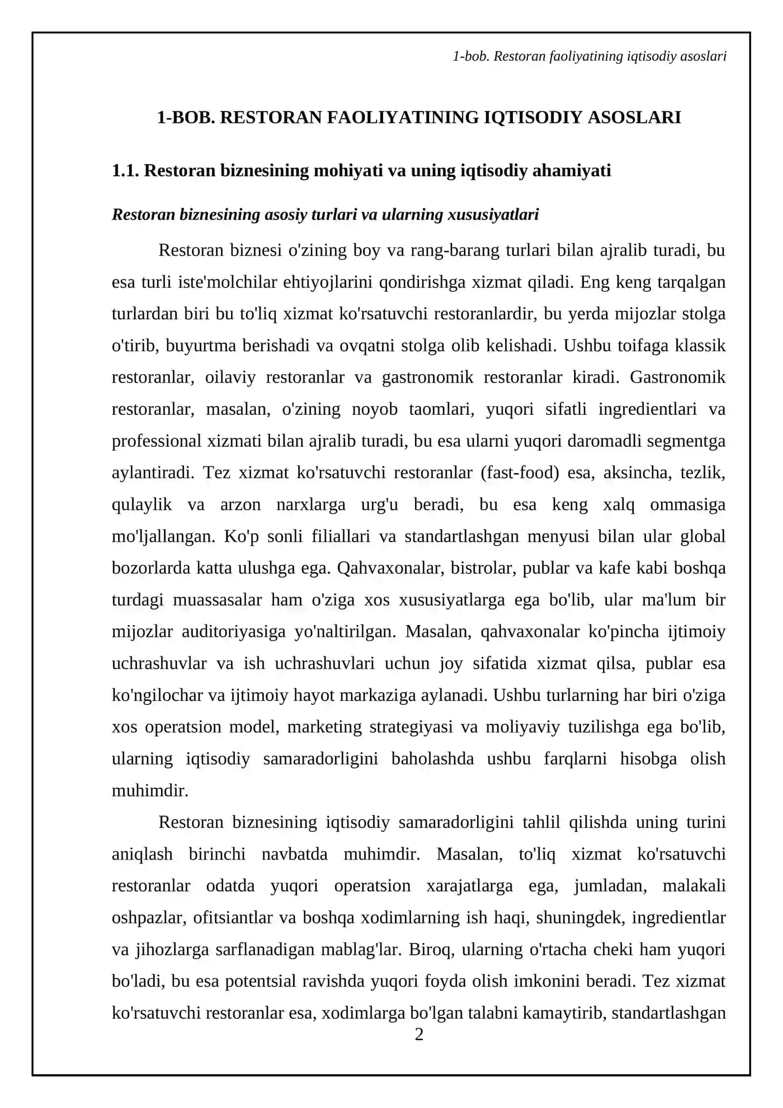 Restoran faoliyatining iqtisodiy samaradorligi 4