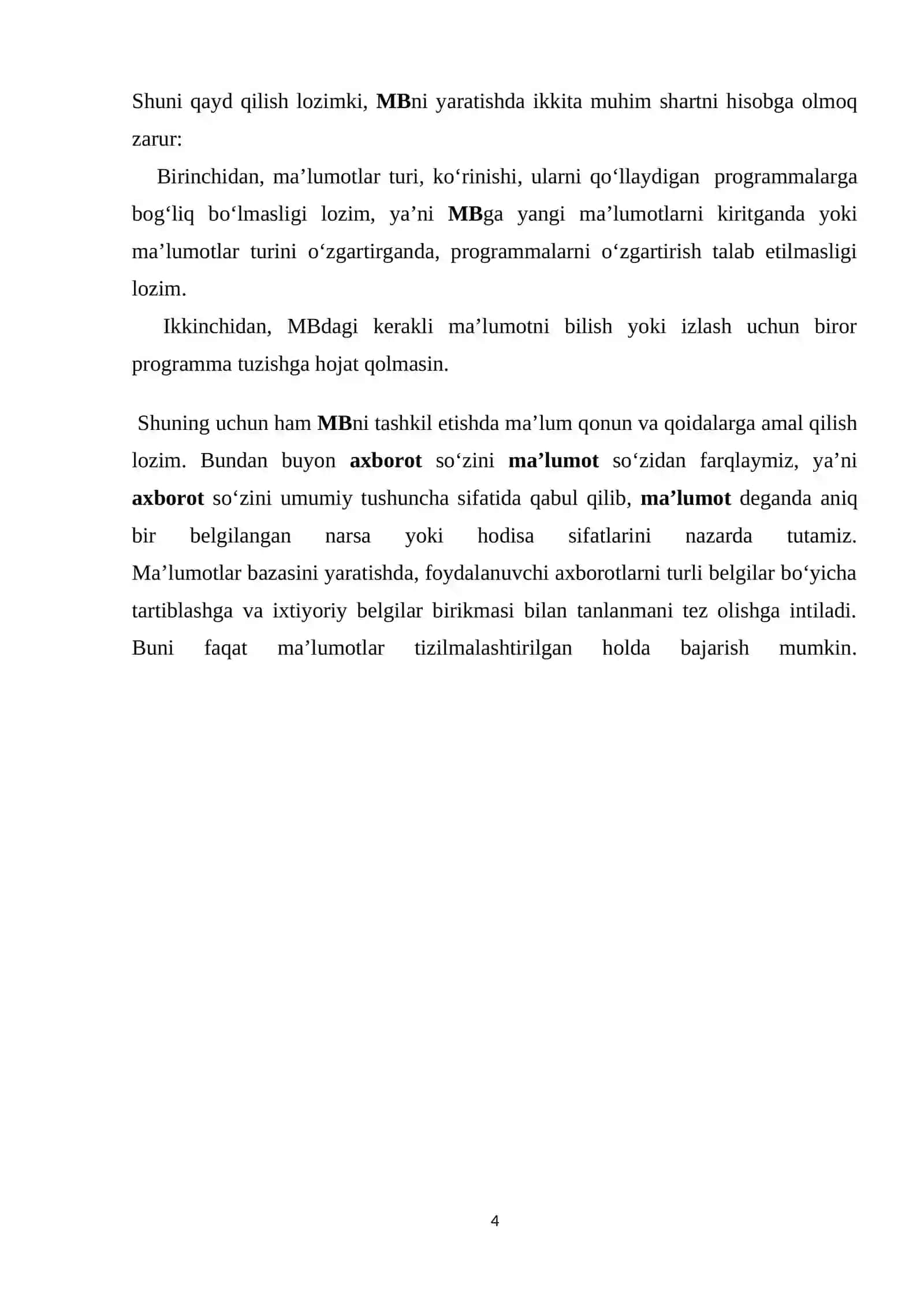 MA’LUMOTLAR BAZASI TEXNOLOGOYALARI 4