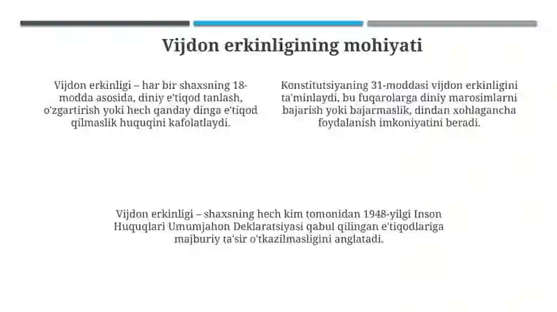 Vijdon va e'tiqod erkinligining tarifi 4