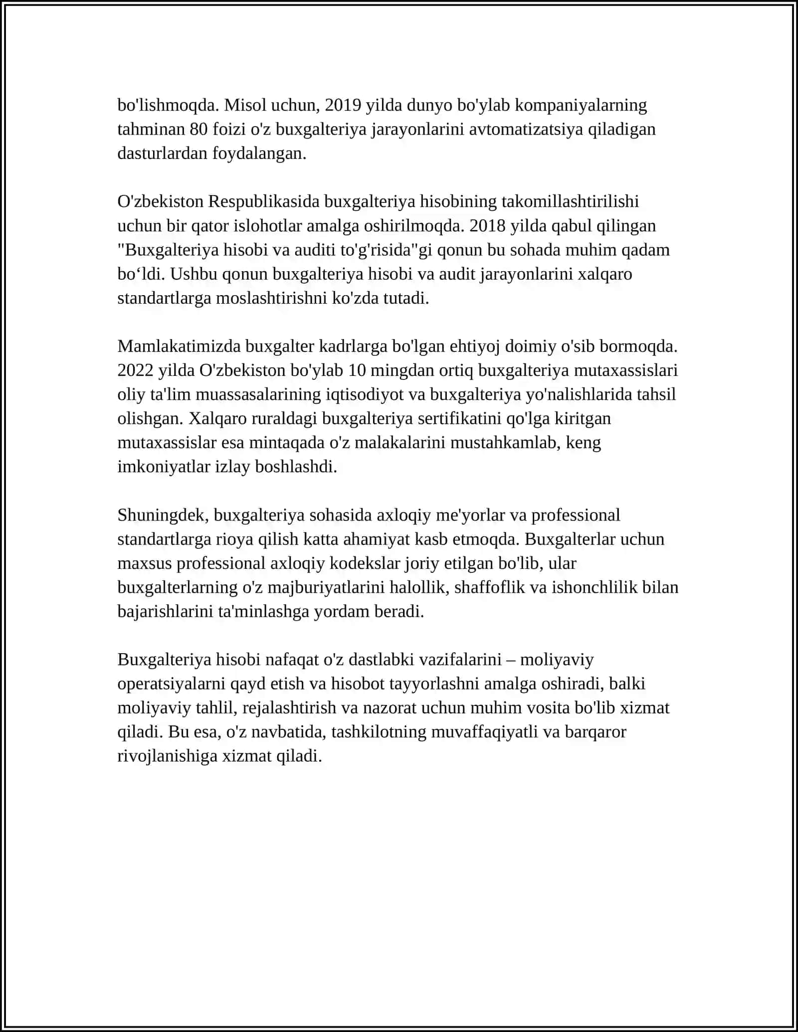 MUSTAQIL ISH Mavzu: BUXGALTERIYA HISOBINING PREDMETI 4