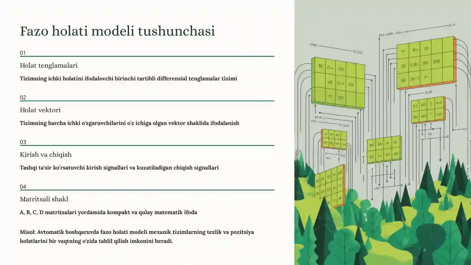 Kirish-chiqish modeli va fazo holati modeli o'rtasidagi bog'liqlik 4