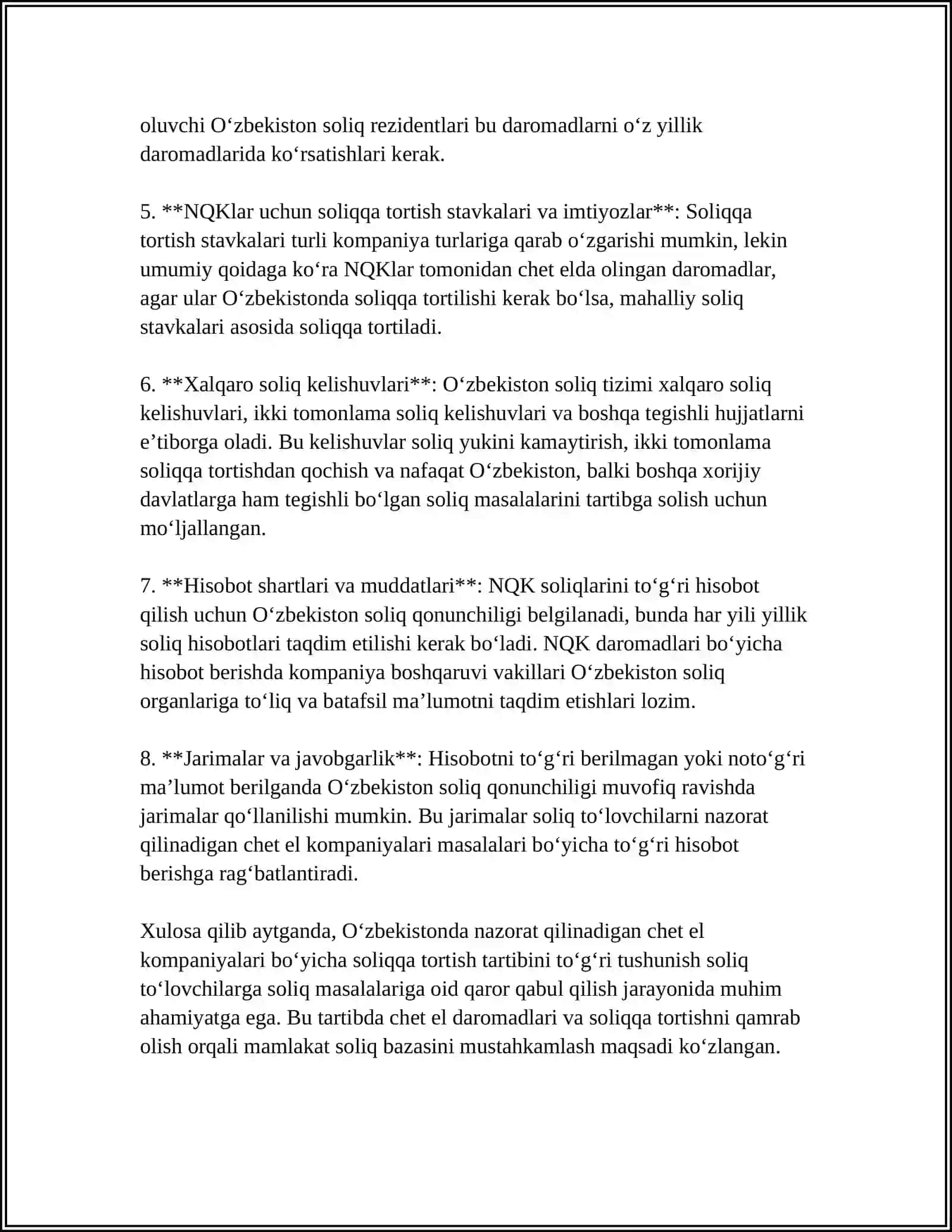 NAZORAT QILINADIGAN CHET EL KOMPANIYALARINING FOYDASIGA SOLIQ SOLISH SHARTLARI VA UMUMIY QOIDALARI 4