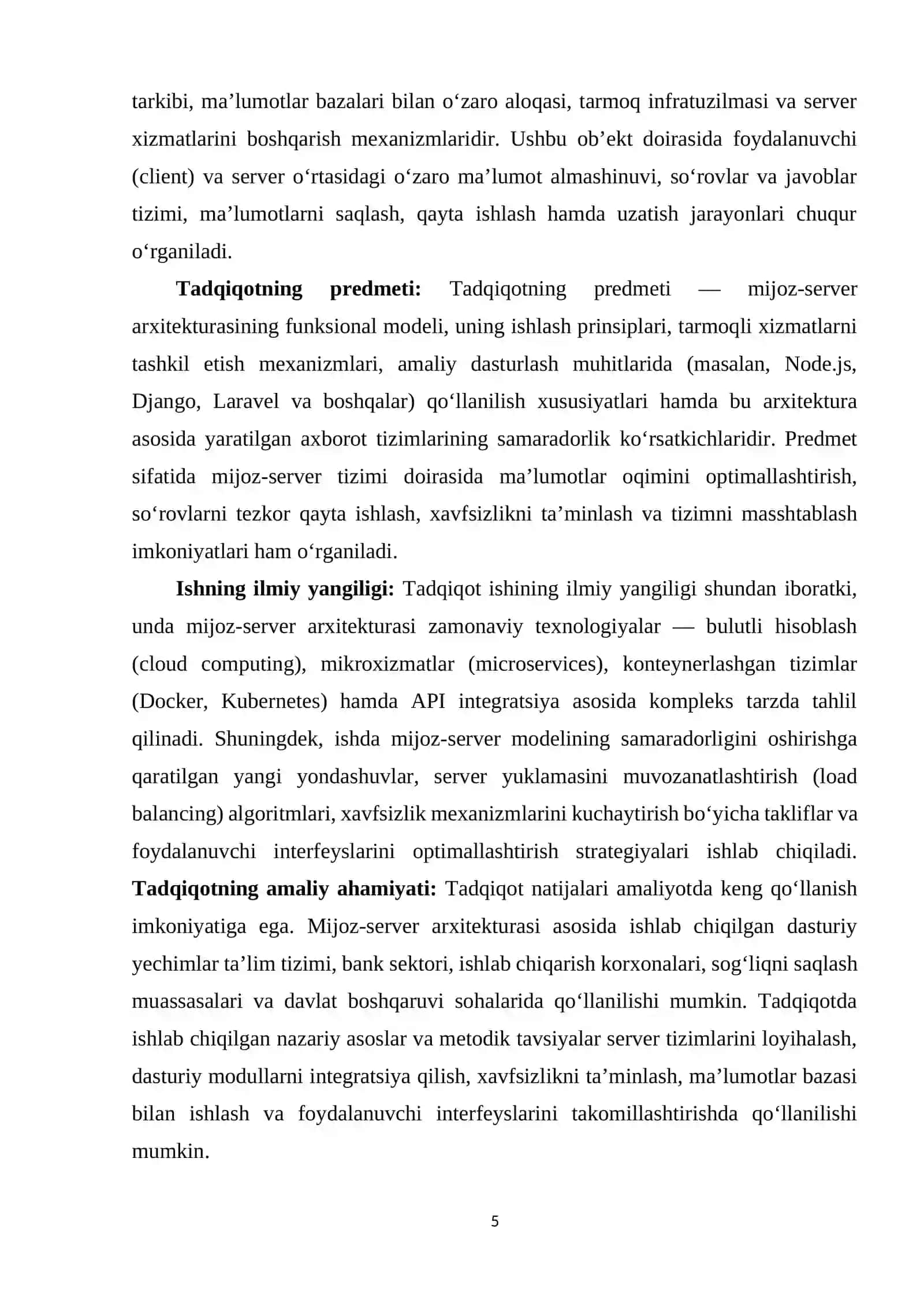 Mijoz-server arxitekturasi va uni amaliyotda qo'llash strukturasini tahlil qilish 4