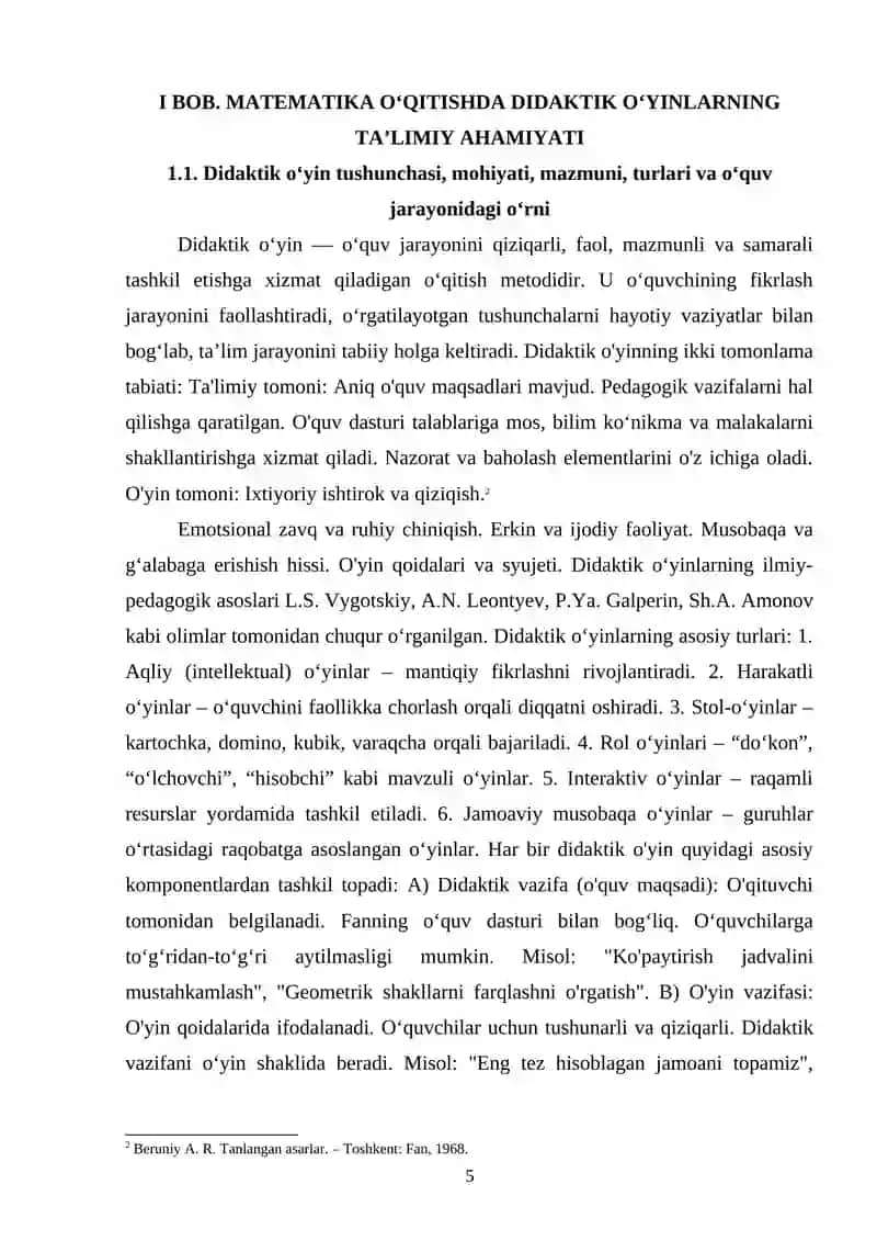 4-sinf matematika darslarida didaktik o'yinlardan foydalanish 4