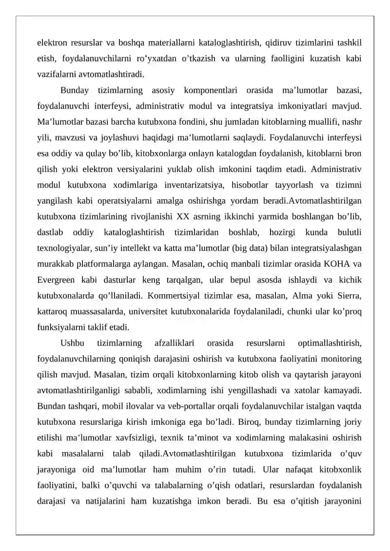 Avtomatlashtirilgan kutubxona tizimlarida o’qitish statistikasini vizual tahlil qilish imkoniyatlari 4