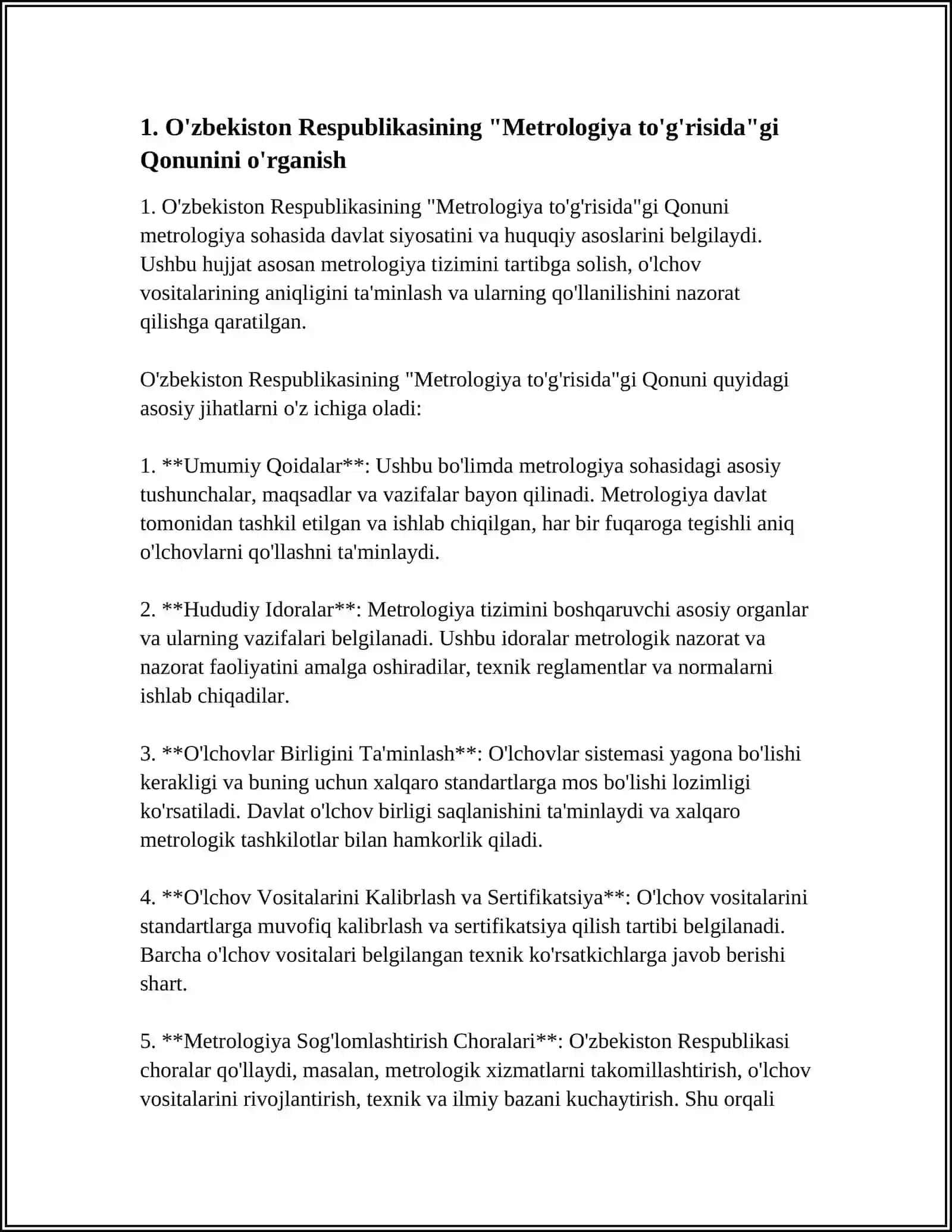 METRALOGIYA VA METRALOGIK TA'MINOTNING HUQUQIY ASOSLARINI TARTIBGA SOLUVCHI ASOSIY QONUN HUJJATLARI VA QONUN OSTI HUJJATLARINI O'RGANISH 4