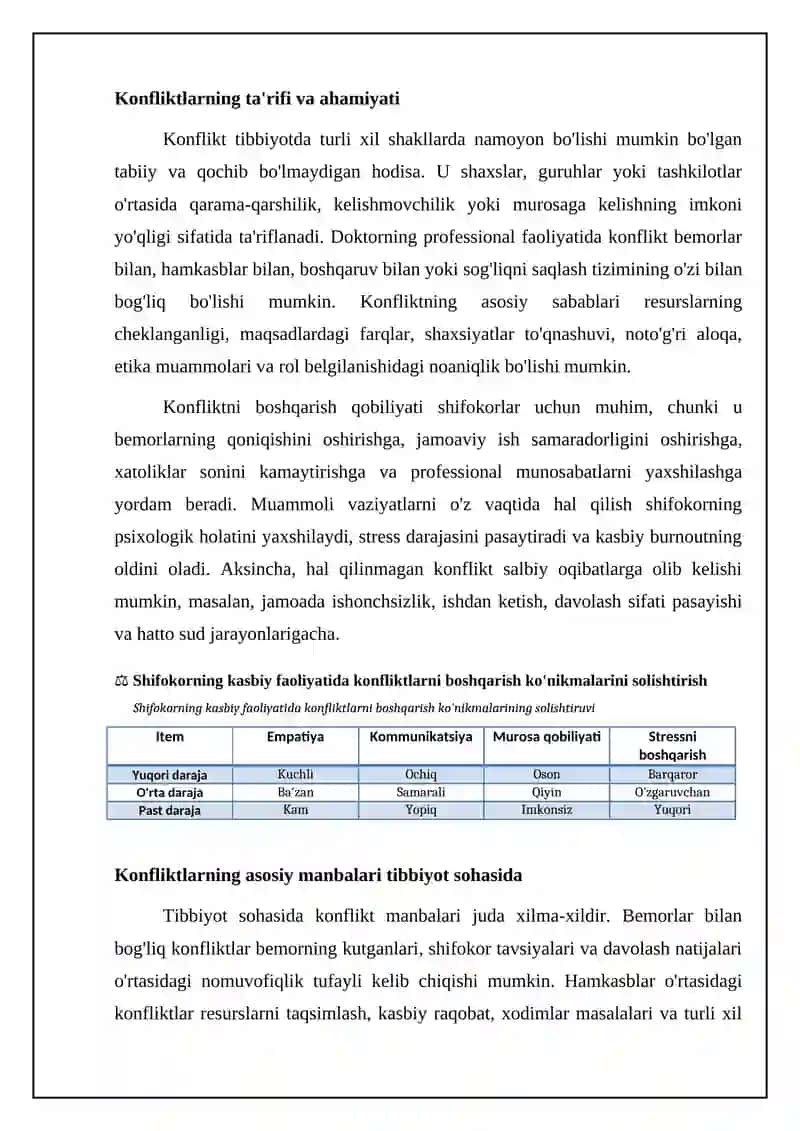 Shifokorning kasbiy faoliyatida konfliktlarni boshqarish kônikmalari 4