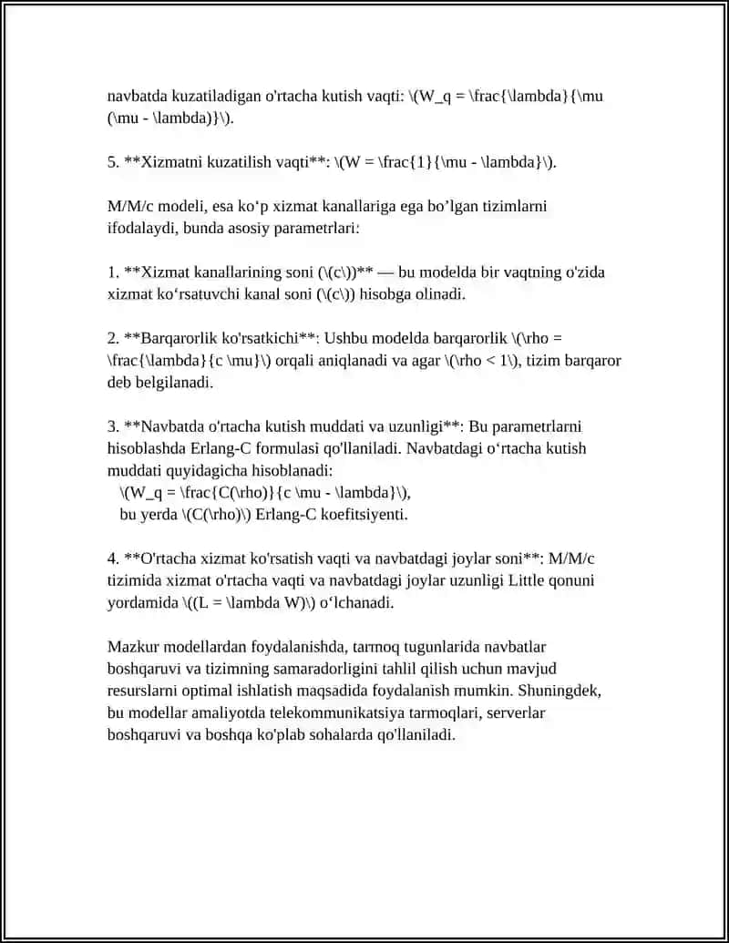 Tarmoq Tugunlarida Navbatlarga Xizmat Ko'rsatish Modellari 4