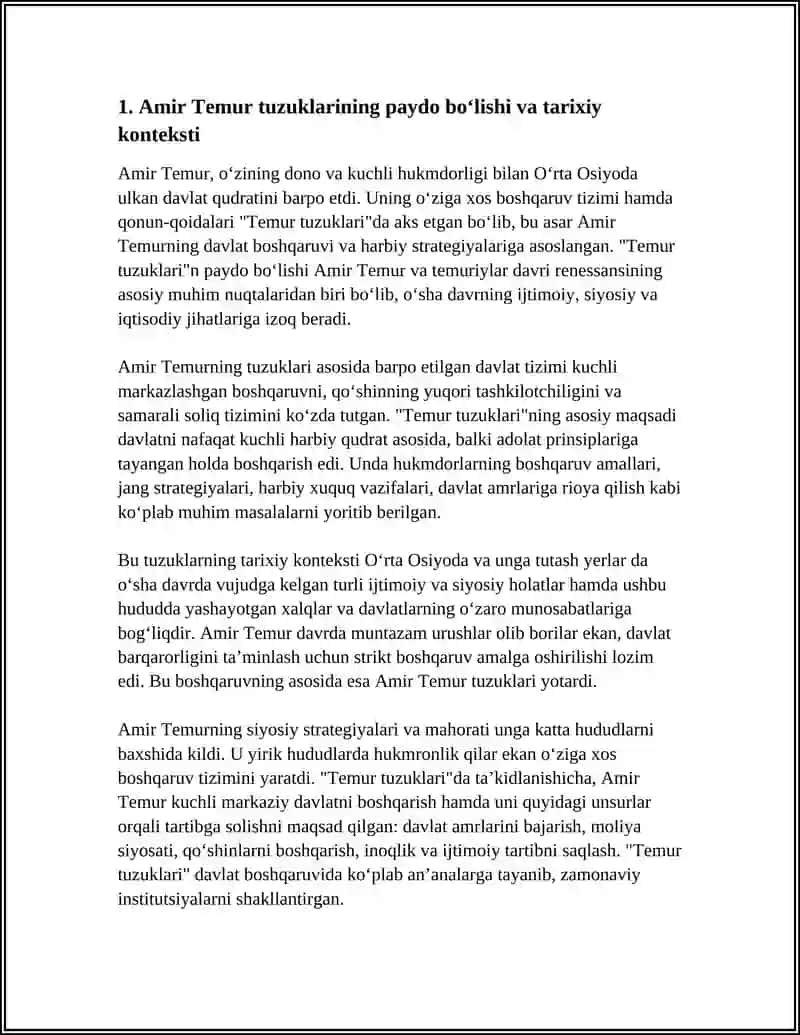 AMIR TEMUR VA TEMURIYLAR DAVRI RENESSANSI."TEMUR TUZUKLARI" VA UNING AHAMIYATI.MIRZO ULUG‘BEKNING JAHON ILMFANI RIVOJIDA TUTGAN O‘RNI 4