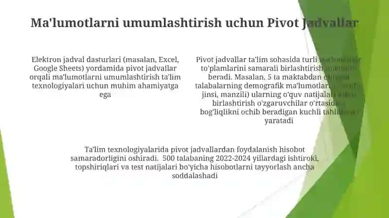 Texnologik ta’lim sohasida elektron jadval yordamida har xil ma’lumotlar tayyorlash 4
