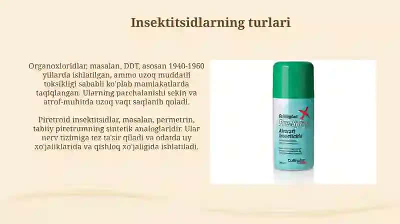 Dezenseksiya qilish usullari va insektisidlar haqida tushuncha 4