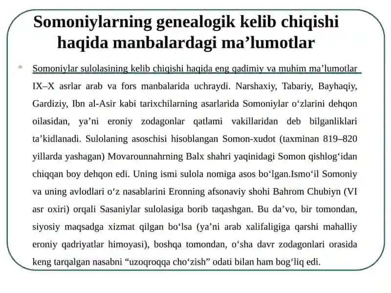 Somoniylar va Qoraxoniylarning kelib chiqishi va davlatchilik tarixi 4