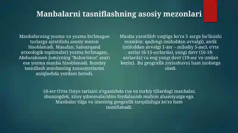 Tarixiy manbalar va ularning turlarini oʻrganish 4