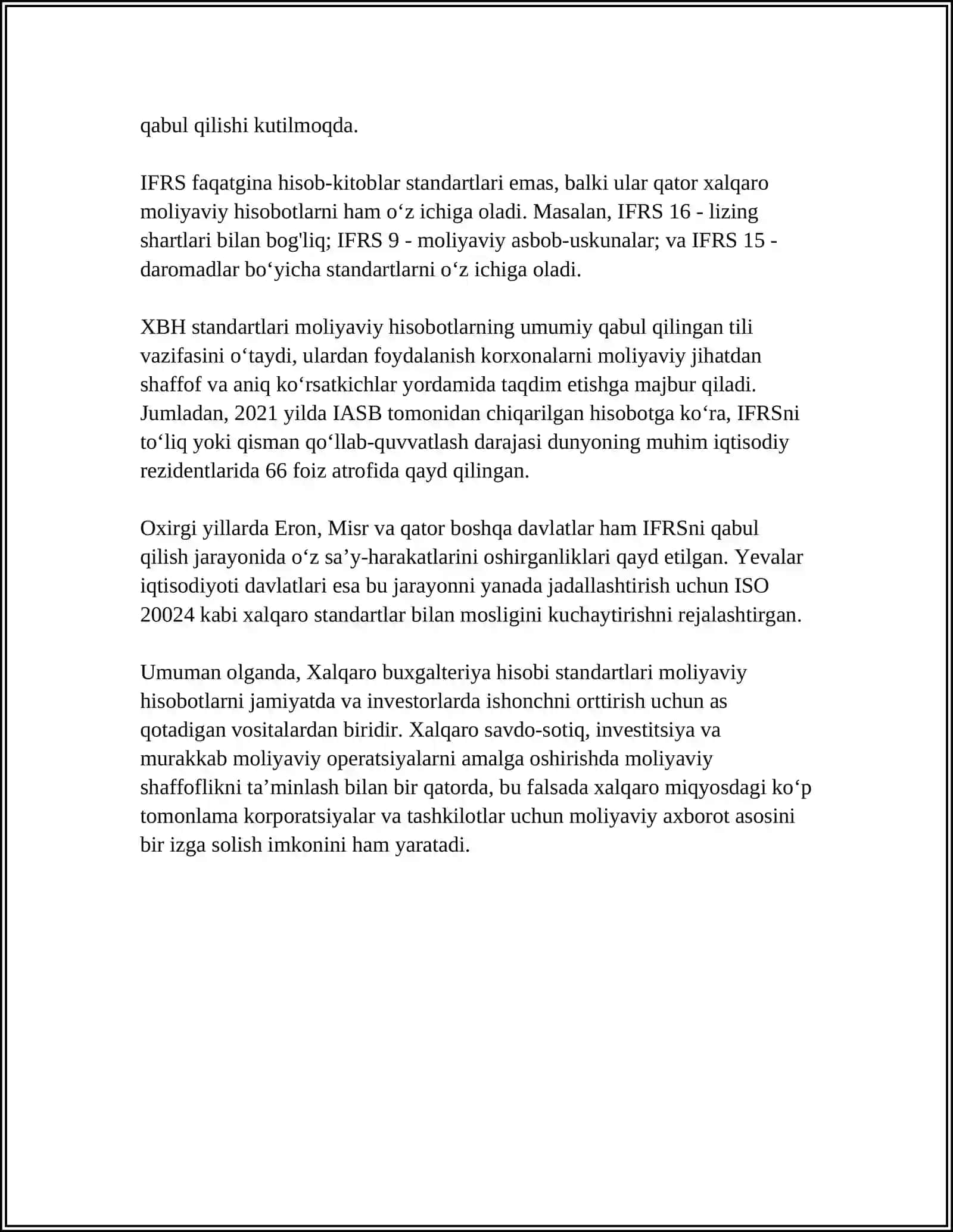 BUHGALTERIYA HISOBI XALQARO STANDARTLARNING MODELLARI VA ULARNING AMALIYOTDA QOʻLLANILISHI 4