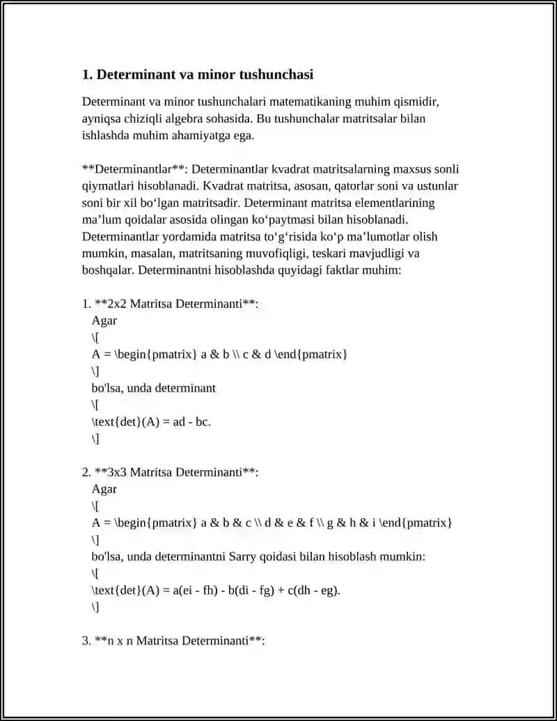 DETERMINANTLARNING QOʻSHIMCHA XOSSALARI. LAPLAS TEOREMASI 4