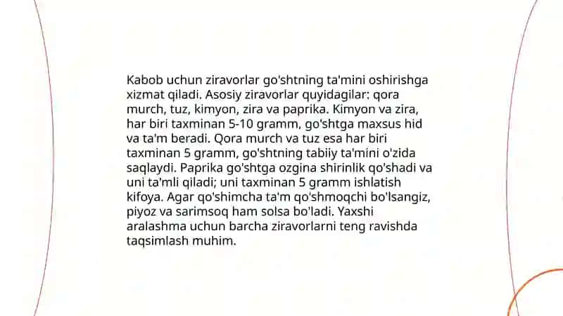 G'ijduvoncha kabob tayyorlash texnologiyalari 4