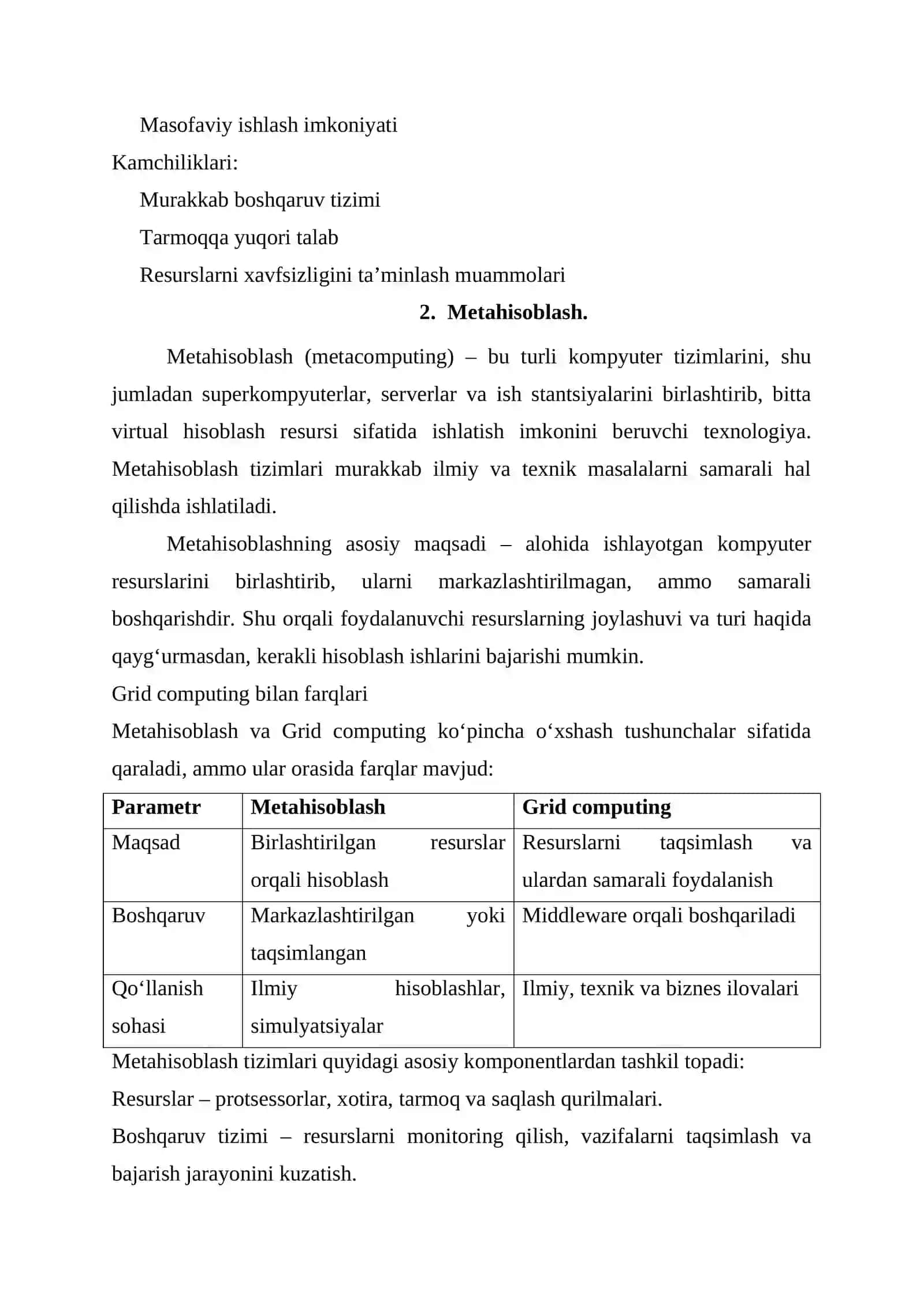 Grid – texnologiyasi va metahisoblash, unumdorlikni baholash (MIPS, FLOPS), LINPACK test. 4