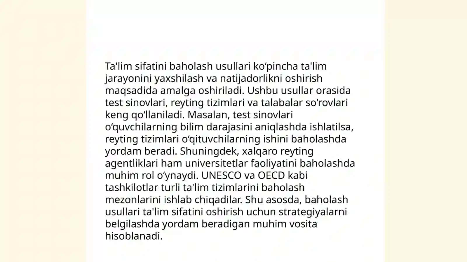 Pedagogik nazorat, ta'lim sifatini baholash. Xalqaro baholash dasturlari 4