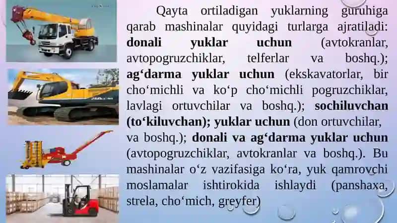 ortish-tushirish mashinalari va qurilmalari haqida umumiy maʼlumotlar va ularning tasnifi 4