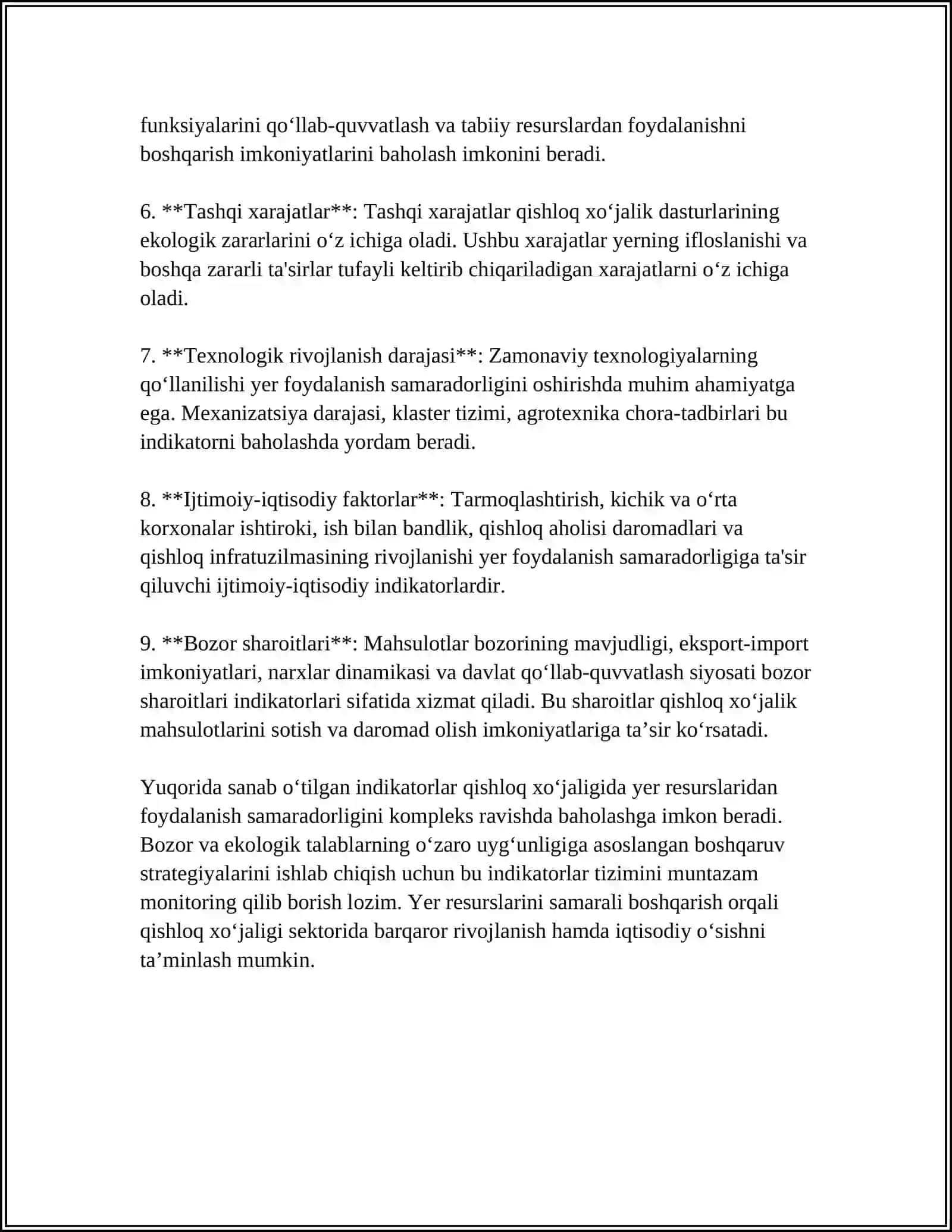 QISHLOQ XOʻJALIGIDA YERDAN FOYDALANISHNING DARAJASINI VA SAMARADORLIGINI ANIQLASH USULLARI 4