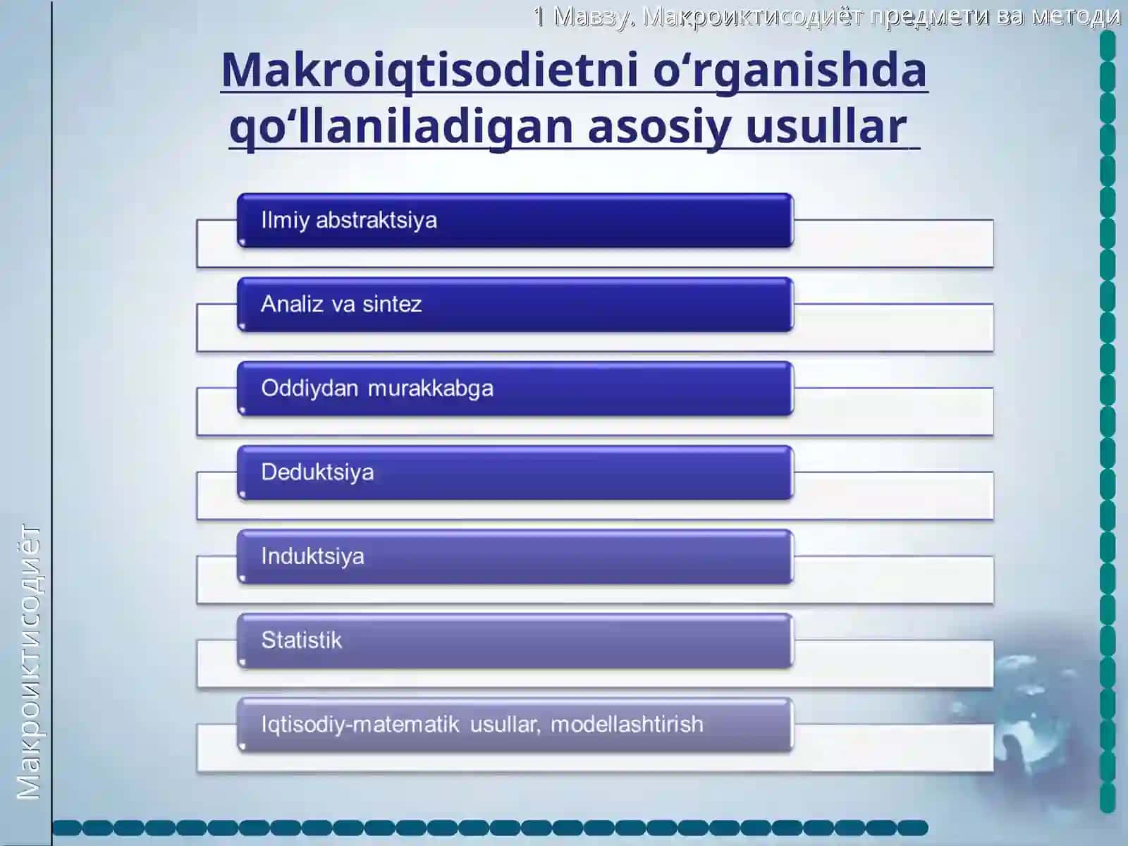 Makroiqtisodiyot fanining predmeti, maqsadi va tadqiqot usullari 4